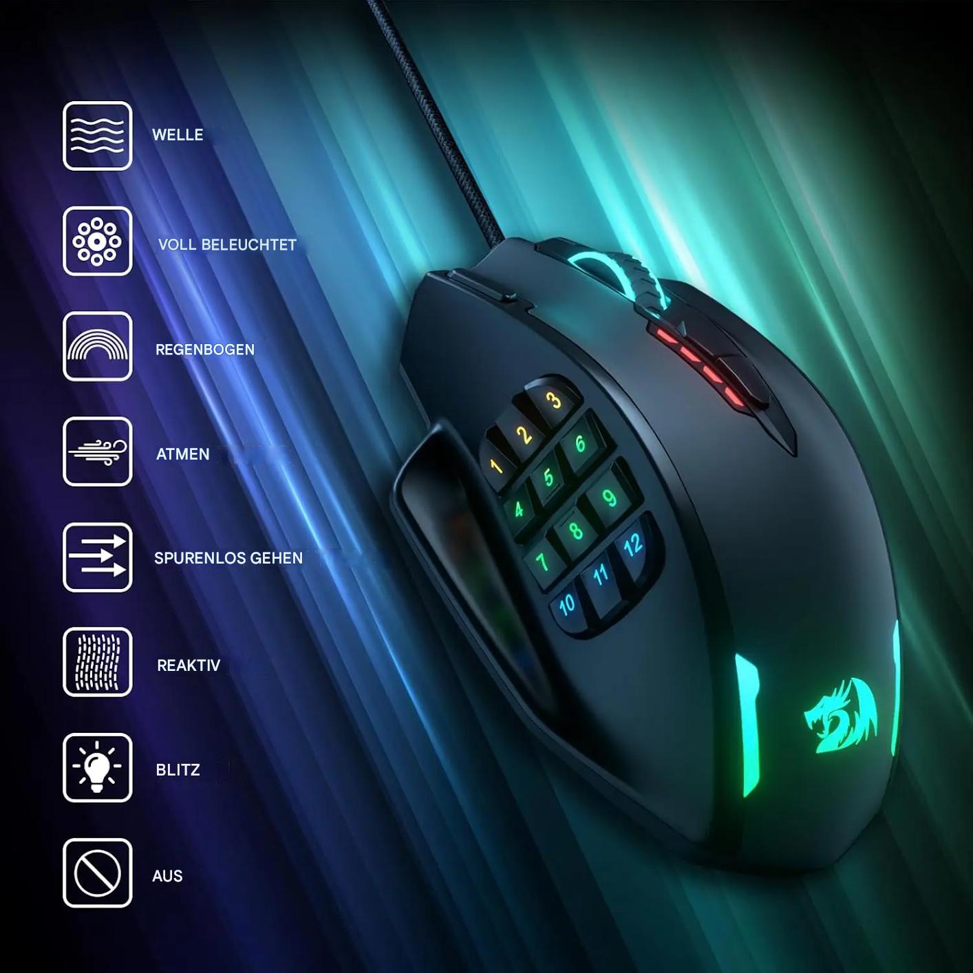 Redragon M908 – Professionelle RGB Gaming-Maus mit 18 programmierbaren Tasten & Laser-Präzision