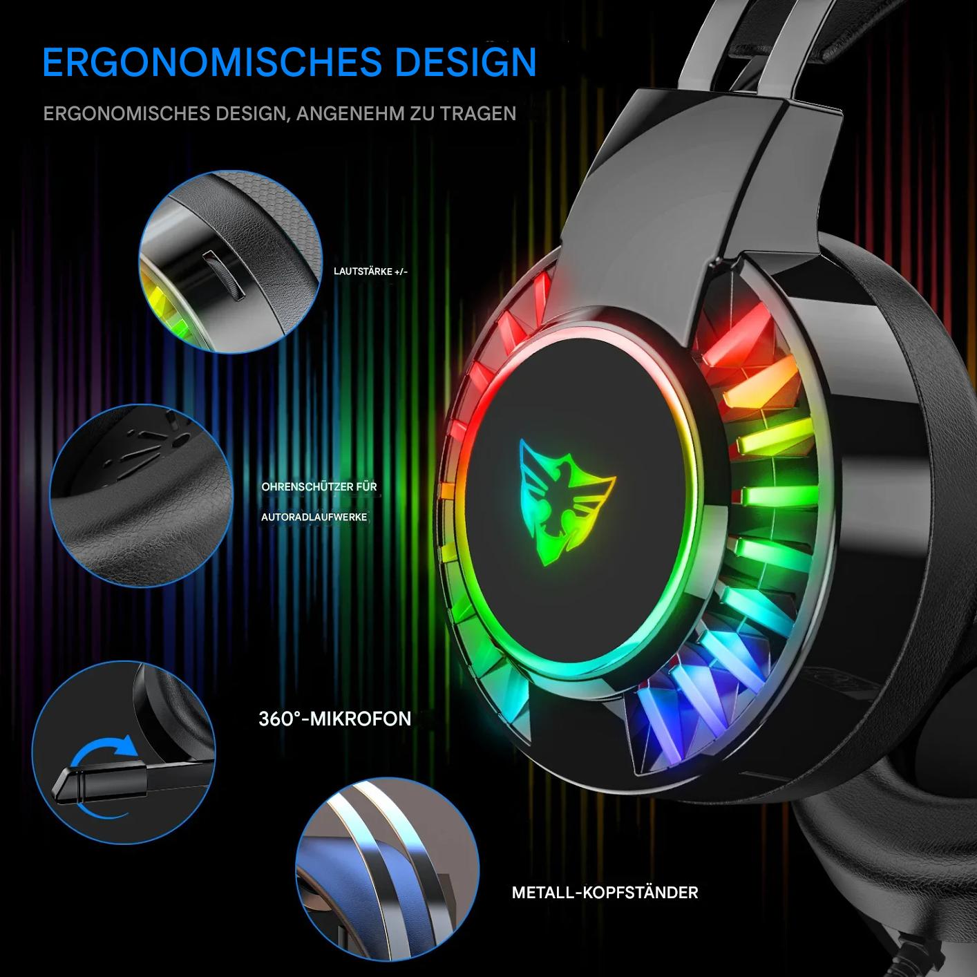 RGB Gaming-Headset mit 7.1 Surround, 360° Mikrofon & Geräuschunterdrückung