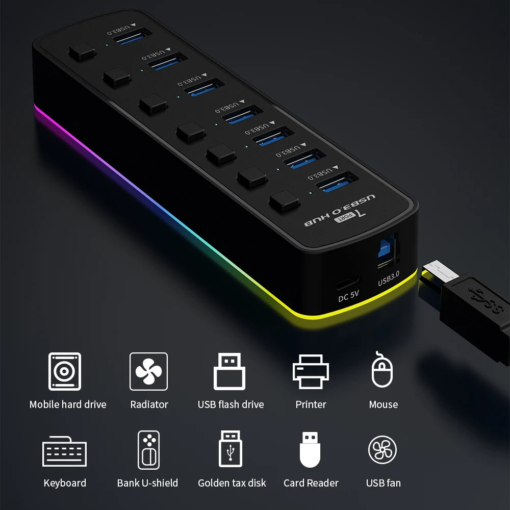 RGB USB-Hub mit 7 Ports