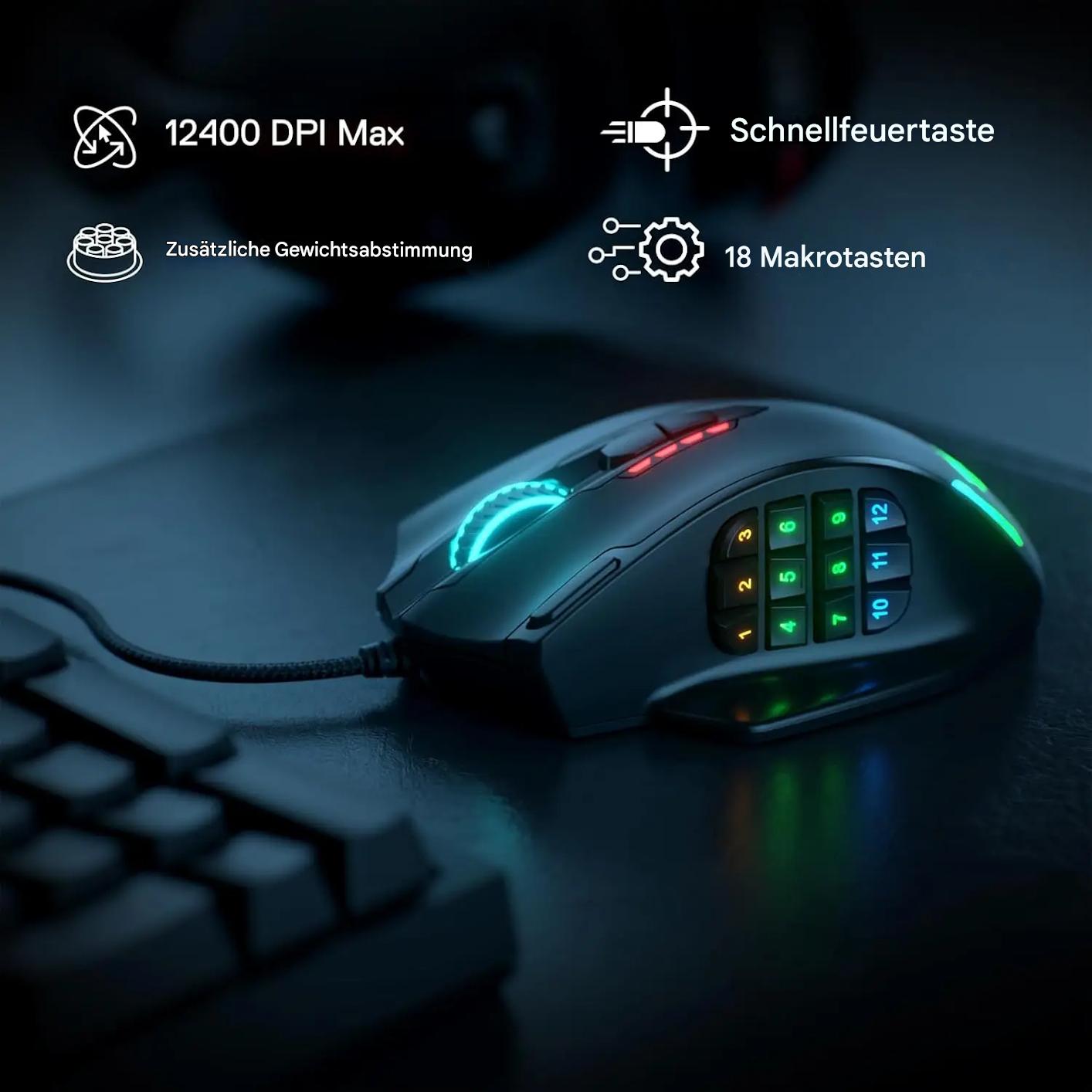 Redragon M908 – Professionelle RGB Gaming-Maus mit 18 programmierbaren Tasten & Laser-Präzision