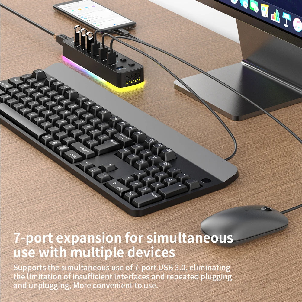 RGB USB-Hub mit 7 Ports