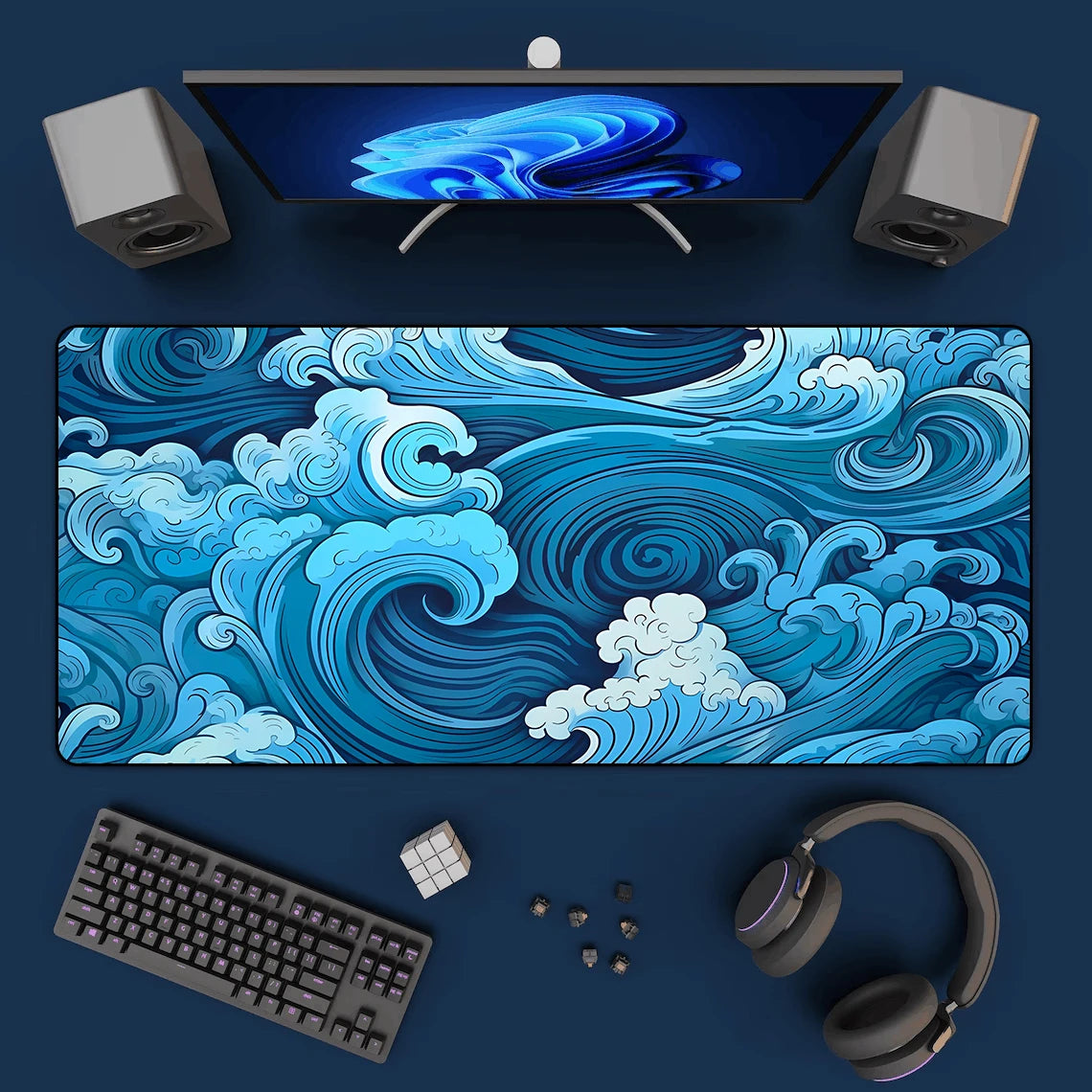 Gaming Mousepad Blue Wave Design