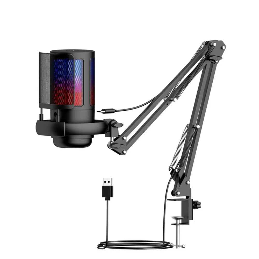 Pro RGB Mikrofon mit Armständer – Klare Aufnahmen & stylisches Licht