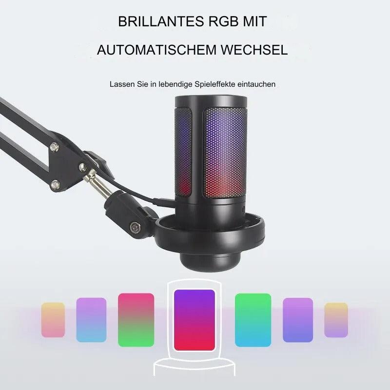 Pro RGB Mikrofon mit Armständer – Klare Aufnahmen & stylisches Licht
