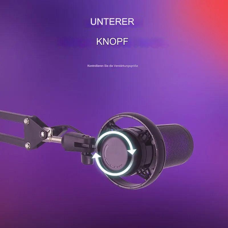 Pro RGB Mikrofon mit Armständer – Klare Aufnahmen & stylisches Licht
