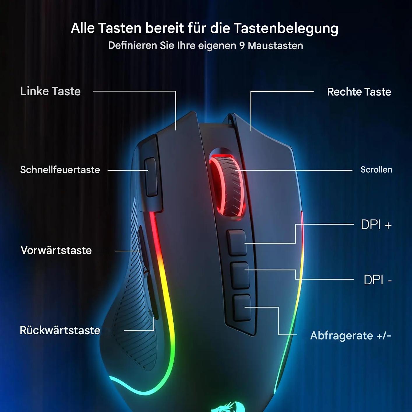 Gaming Maus M612 PRO Wireless mit mit 8000 DPI, RGB & 11 programmierbaren Tasten