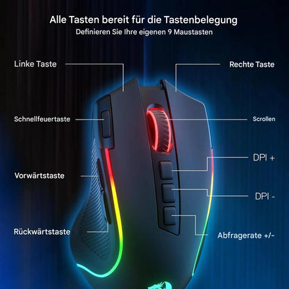 Gaming Maus M612 PRO Wireless mit mit 8000 DPI, RGB & 11 programmierbaren Tasten