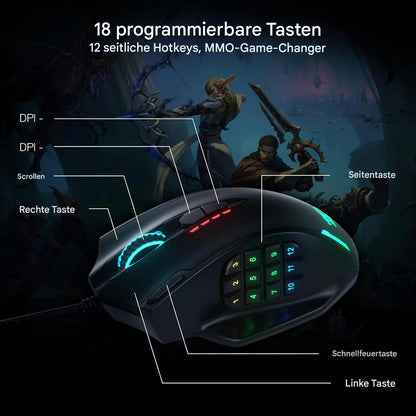 Redragon M908 – Professionelle RGB Gaming-Maus mit 18 programmierbaren Tasten & Laser-Präzision