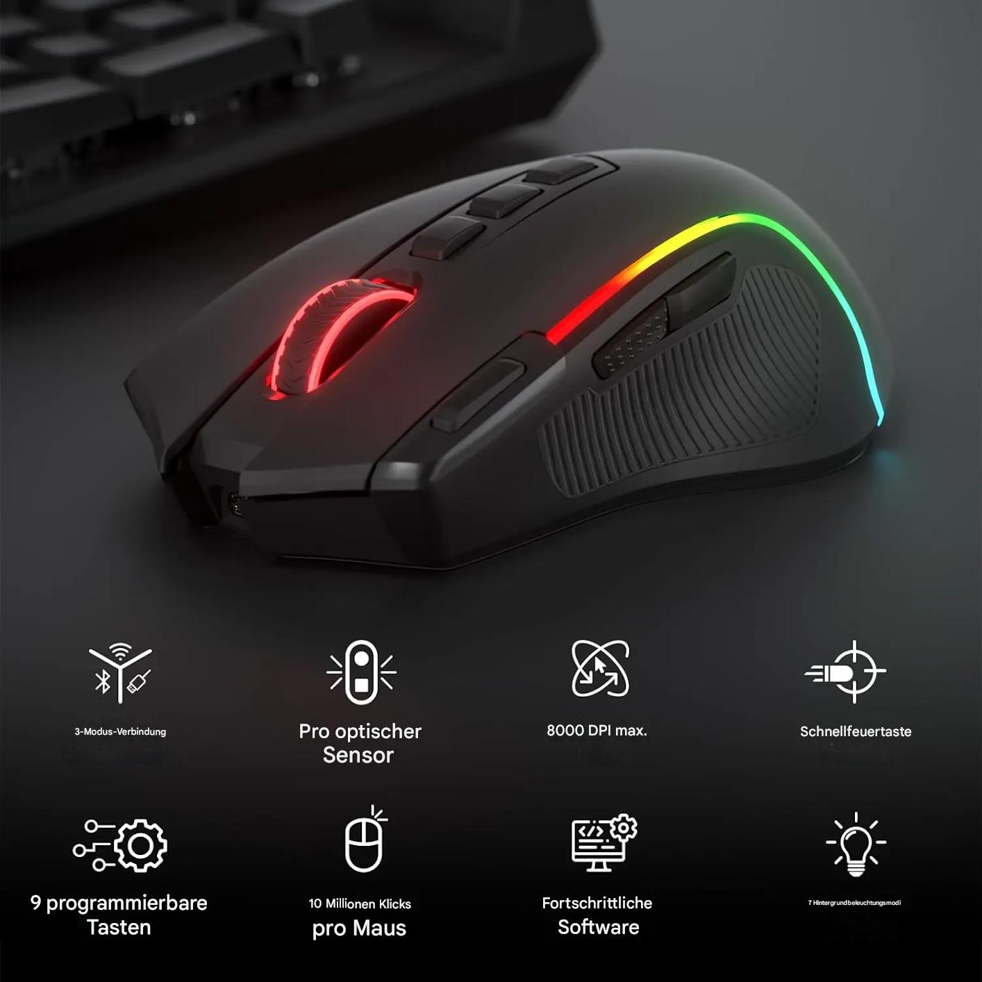 Gaming Maus M612 PRO Wireless mit mit 8000 DPI, RGB & 11 programmierbaren Tasten