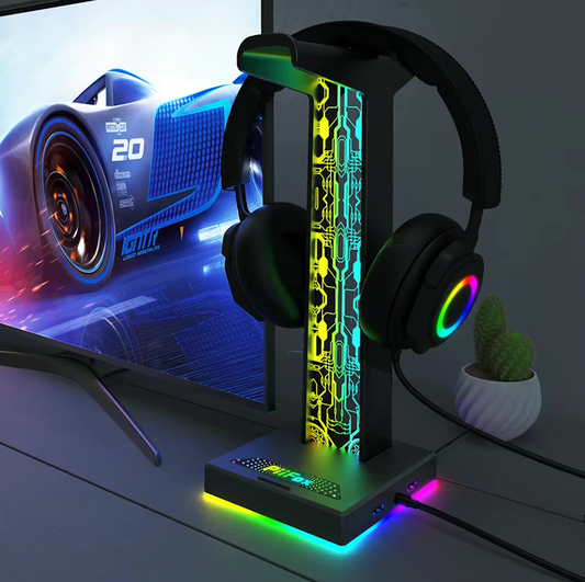 RGB headset holder with dual USB port