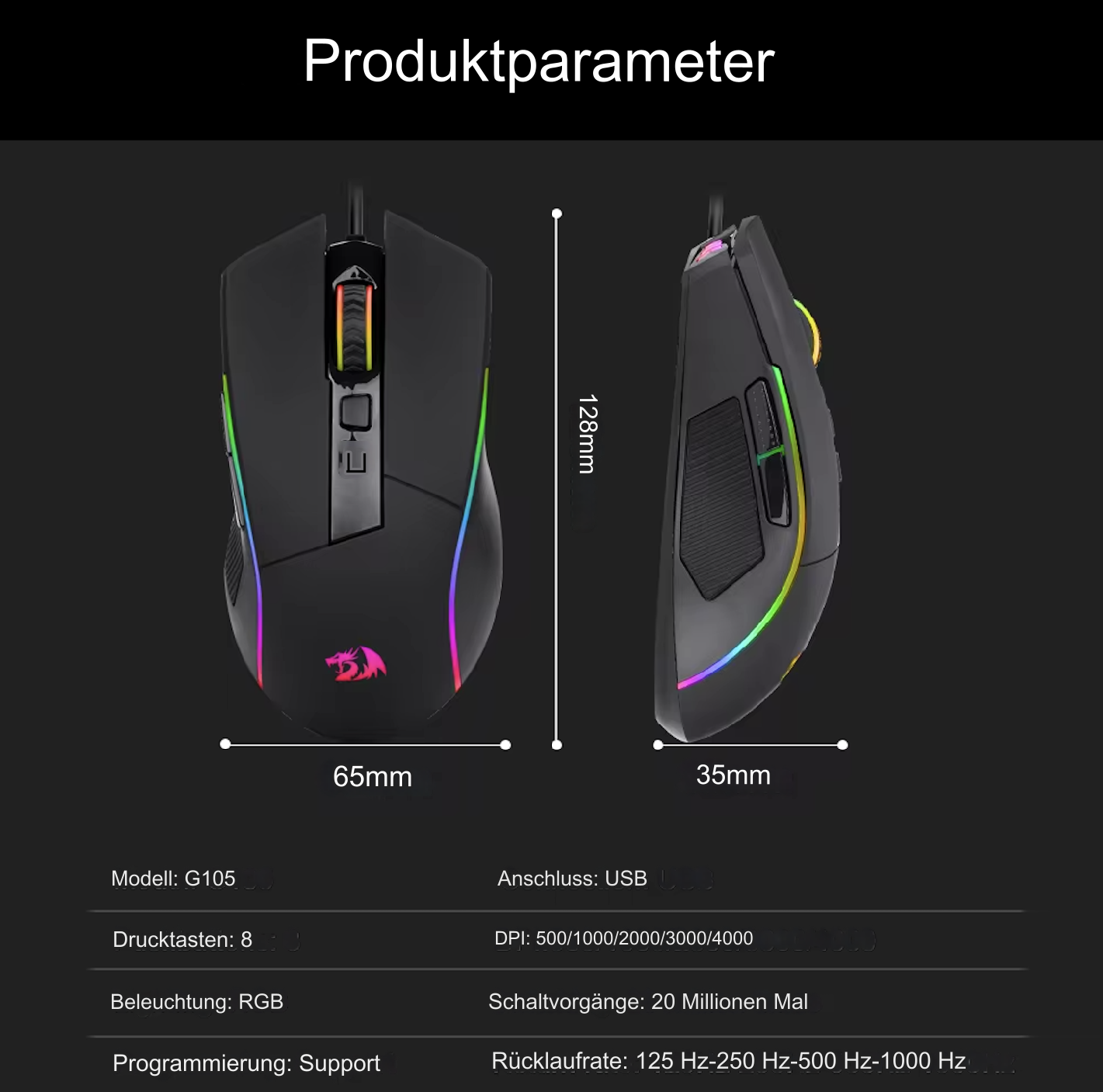 Redragon RGB Gaming Maus kabelgebunden