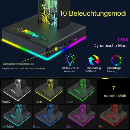 RGB headset holder with dual USB port