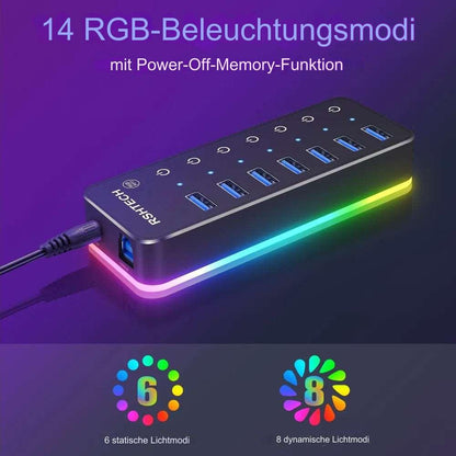 7 Anschlüsse USB3.0/USB-C Hub