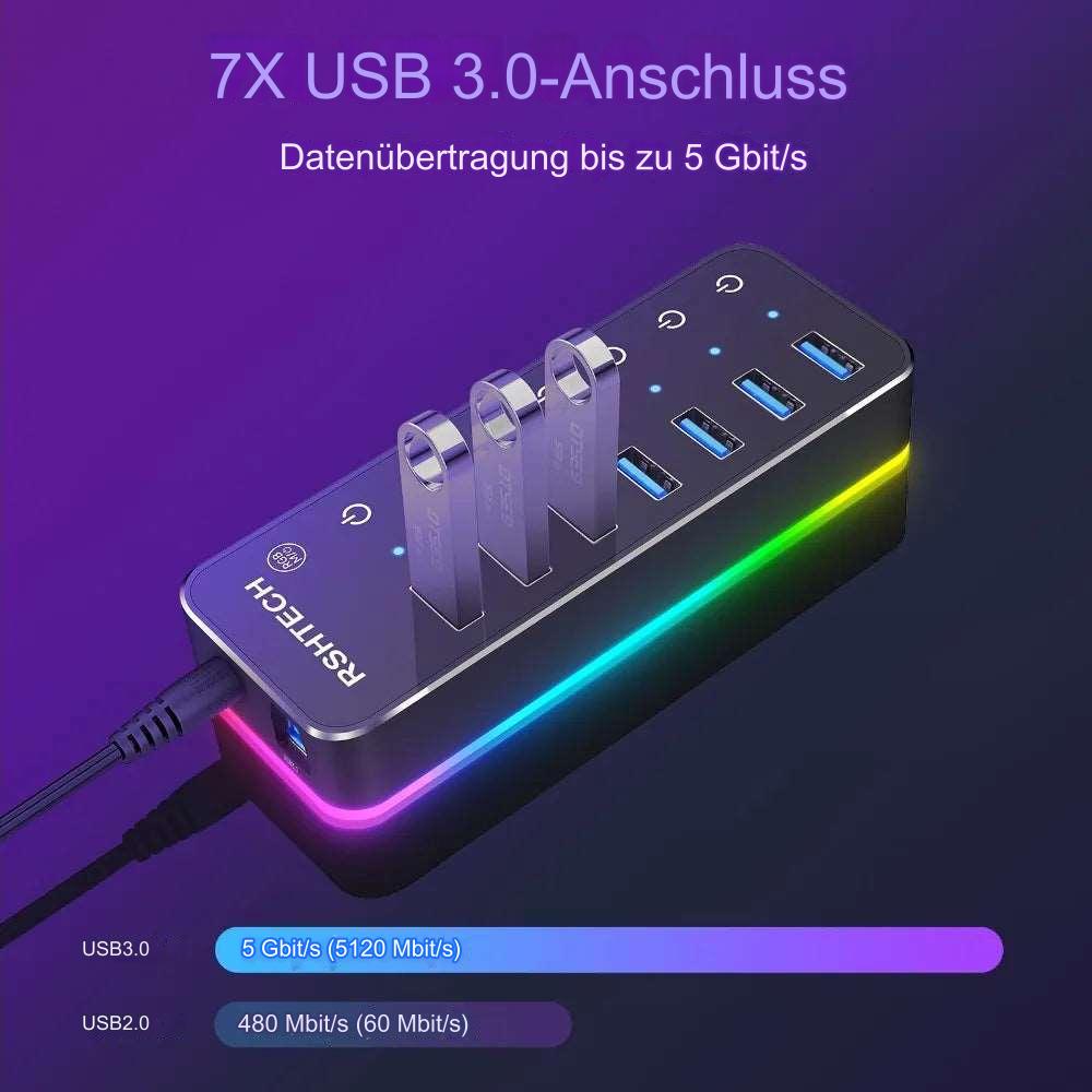 7 Anschlüsse USB3.0/USB-C Hub