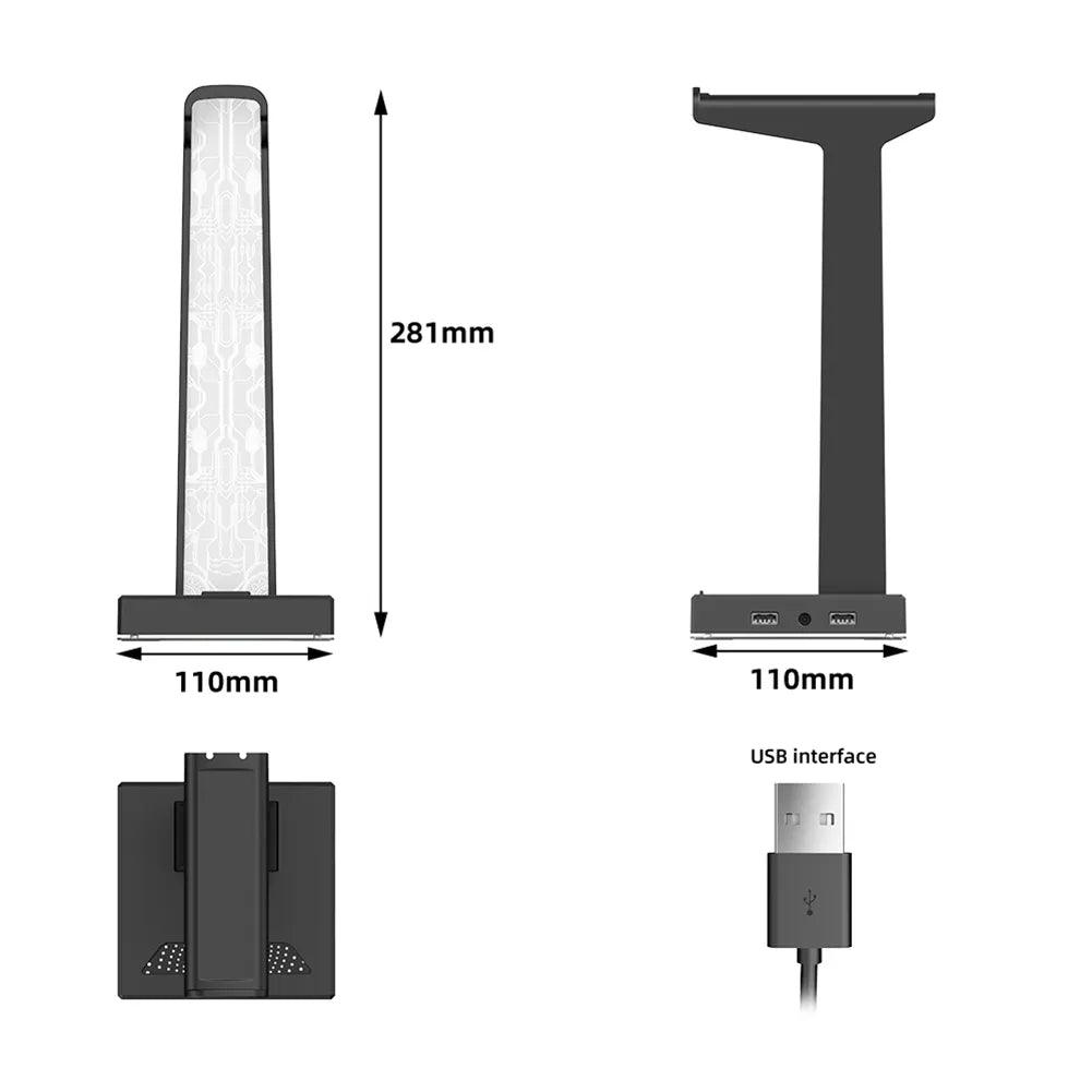 RGB headset holder with dual USB port